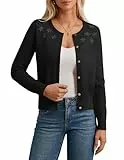 GRACE KARIN Damen Kurz Strickjacke Elegante Langarm Rundhals Button Down Freizeit Cardigan Schwarz L