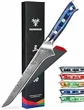 SANMUZUO Damaststahl Filetiermesser 18 cm, Professional Küchenmesser Ausbeinmesser - Xuan Serie - VG10 Damaskus Stahl Kochmesser Schinkenmesser mit Harz Griff (Saphirblau)