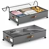 BugyKido 2 Stück Unterbettkommode mit Rollen, Unterbett Aufbewahrungsbox mit Deckel, 360° Drehung, Groß 48L und 3 Griffe, Bettkasten Aufbewahrung mit Rollen für Kleidung Schuhe Decken Bettwäsche