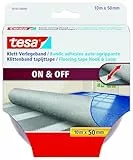 tesa Klett-Verlegeband On & Off - selbstklebendes Klettband zum Verlegen von Teppichen - rutschfest, für Feuchträume und Fußbodenheizung geeignet - 10 m x 50 mm - transparent