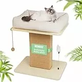 Luxus Kratzbaum mit Katzenbett - EXTRA Breiter Kratzsäule aus Birkenholz | Stabil für bis zu 25kg & Dickes Sisal | Inkl. Großem Katzenbett mit Bio-Leinenkissen | Leicht zu Montieren