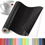 YAFLC Selbstklebend Plotterfolie Vinyl, 30.5x400cm Selbstklebend Vinylfolie Plotter, Permanente Plotterfolie Vinyl für Teetasse, DIY Geschenke, Fenster, Keramik Schwarz