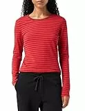 Amazon Essentials Damen Regular-Fit Langarm-T-Shirt Rundhalsausschnitt (In Übergröße Erhältlich), Burgunderrot Rot Streifen, XXL