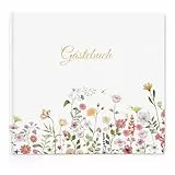 Gästebuch Geburtstag Blanko mit 40 Schöne Aufkleber und 48 Doppelseiten Premium Dickem Papier,Größe 21x23cm Guest Book,Hochzeitsgästebuch für Hochzeiten Geburtstage Polterabend Taufe Ferienwohnung