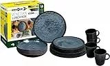 BRUNNER Campinggeschirr Set (Set 16 Stück) für 4 Personen - Lunchbox Venetian - aus Melamin Stone Touch von hoher Qualität, rutschfest und langlebig