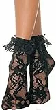 Leg Avenue Damen Nylonsöckchen Schwarz mit Rüsche und Spitze mit Blumenmuster Einheitsgröße 36 bis 40