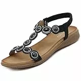 ZOEASHLEY Sandalen Damen Strass Flache Sandaletten Sommer Offene Zehe Zehentrenner Bohemian Flip Flops Schwarz29 42 EU