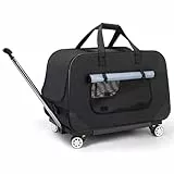 PETEMOO Fahrbarer Tierträger mit Teleskopstiel, Trageboxen Portabler Reiseträger für Hunde und Katzen mit Rollen