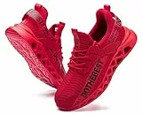 Furuian Stahlkappen-Sneaker für Herren und Damen, leichte Sicherheitsschuhe, bequem, pannensicher, Schlupfschuh, unzerstörbare Arbeitsschuhe, rot, 42/44 EU