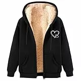 Generisch Fleecejacke Damen Mit Mustern Bedruckt Outdoor Winterjacke Warm Teddyfleece mit Kapuze Jacke Einfarbige Kapuzenjacke Frau Elegant Softshellmantel