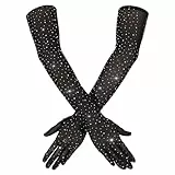 Yolev Lange Handschuhe Schwarz Strass Tüll Netzhandschuhe Schwarz Kostüm Teeparty Zubehör Damen Ellbogenlänge Netz Armstulpen Opernbraut Karneval Halloween Party Glitzernde Tüll Handschuhe