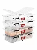 Cetomo 50L*4 Aufbewahrungsboxen mit Deckeln, Kunststoff-Aufbewahrungsbox für Unterbetten, Ordnungsboxen mit Rollen für Zuhause und Büro, BPA-frei, Nestbar, Stapelbar, Kunststoffbox, Klar, 50L-4er Pack