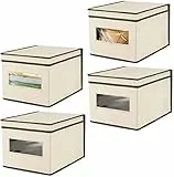 mDesign 4er-Set Aufbewahrungsbox aus Stoff für Schrank oder Schublade – BHT: 30x25x39cm – große Stoffbox mit Deckel für staubfreie Wäsche, Accessoires – flexible Aufbewahrungskiste – taupe