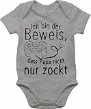 Baby Body Junge Mädchen - Geschenk zum Vatertag - Ich bin der Beweis dass Papa nicht nur zockt - 3/6 Monate - Grau meliert - geschenke+für+werdende+väter vatertagsbody papatagsgeschenk game bodys