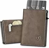 Tomylv Geldbörse Herren, Slim Wallet RFID Schutz Leder Magnetisch Portmonee Herren, Wallets for Men Kartenetui Klein, 8 Fächer für Kreditkarten Münzfach, Ausweisfenster – Braun (Minimalistisch)