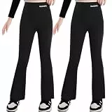 Tilozs Mädchen Leggings Schlaghosen Schlagleggings High Waist Lang Hosen für Tanzhosen Yogahose Sporthose, 2pcs (schwarz + schwarz), 122-128(Herstellergröße: 130)