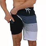 Arcweg Badehose für Herren Badeshorts mit Kompression 2 in 1 Swimming Shorts Schnelltrocknend Männer Kurz Strandhose Mit Reißverschlusstasche Strandshorts L （EU）