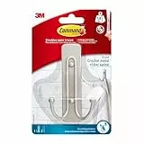 Command Badezimmer Doppelhaken, Satin Nickel, Groß, 1 Haken und 2 Große Strips, - Organisieren ohne Löcher und Bohren - Haltekraft bis zu 1,8 kg