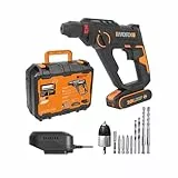 WORX WX391 Akku-Bohrhammer 20V, 13 mm Bohrleistung, 1150 U/min, 6400 bpm, 1.2 J Schlagenergie, inkl. PowerShare Akku & Ladegerät (leicht & ergonomisch für präzises Bohren & Hammerbohren)