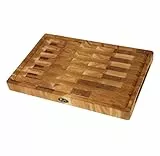 45х30х4cm Hackblock aus Eiche Stirnholz | Antibakterielles Hirnholzbrett mit Griffen & rutschfesten Silikonfüßen | Schneidebrett für Fleisch & Küche | Robust & langlebig