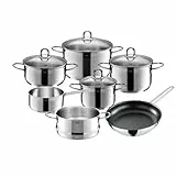 Silit Diamant Topfset Induktion 7-teilig, Kochtopf Set mit Glasdeckel, Pfanne, Dämpfer, Edelstahl poliert, Töpfe Set unbeschichtet