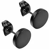 JewelryWe Schmuck Herren-Ohrringe, 8mm Kreis Ohrstecker, 2pcs(1 Paar), Edelstahl, Schwarz
