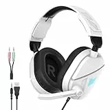 QXQ Wired Gaming Headset für PS5/PS4/PC/Switch, 3,5mm Over-Ear Kopfhörer mit Noise-Canceling-Mic, RGB Light, Deep Bass Stereo Surround Sound, Soft Memory Foam Ohrpolster, All-Day Comfort, Dunkles Weiß