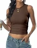 DUOEASE Tops für Damen Lässiges Einfarbig Crop Top Damen Scoop-Ausschnitt Tank Top Sommer Basic Oberteile（Braun,M