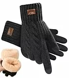 CAOZITOU Handschuhe Herren, WinterHandschuhe Damen Warme mit Fleecefutter, Alpaka Wollhandschuhen Touchscreen Thermo Thicken Stricthandschuhe (Schwarz