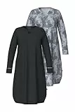 Ulla Popken Damen Bigshirts, 2er-Pack, Tunika-Ausschnitt, Langarm Nachthemden, Schwarz, 54-56