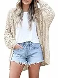 Friptspyg Strickjacke Damen Cardigan Langarm Lochmuster Frühling Sommer Strand Freizeit und Reisen Leicht, Beige XL