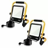 Peviasot LED Baustrahler 50W 5100LM, LED Strahler IP66 Wasserdicht, 6000K Kaltweiß, Bauscheinwerfer mit 3M Kabel und Faltbarem Ständer, Arbeitsleuchte für Baustelle, Werkstatt, Garage