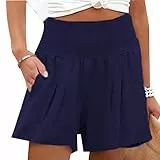 Greensen Sommer Kurz Hose, Damen Lässige Shorts Sport Strand Hosen Elastische Taille Hotpants mit Taschen Gummiband Damen Shorts(M-Dunkelblau)