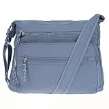Christian Wippermann Nylon Umhängetasche Damen Groß - Mittelgroß mit Zwei Hauptfächern - Verstellbarer Trageriemen bis 150 cm - Reißverschlussfächer - Tasche mit Vielen Fächern - 30x26x12 cm Hellblau