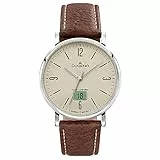 Dugena Herren-Armbanduhr 4460845 Mondo, Funk, Quarz, beigefarbenes Zifferblatt, Edelstahlgehäuse, Saphirglas, Lederarmband, Dornschließe, 5 bar