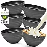 idea-station Müslischalen aus Kunststoff 6 Stück - 750 ml - anthrazit - bruchsicheres Bowl Schüssel Set - Plastik Schalen & Schüsseln Set - kleine Salatschüssel