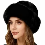 Copbopwn Flauschiger Bucket Hat Pelzmützen für Damen Winter Warmer Pelz Bucket Hat Dicker Plüsch Kunstpelzhut Flauschige Mütze Damen Wintermützen für Damen Ladies Pelzmützen für Damen, Schwarz