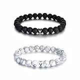 Lantine 2 Stück Mit Buchstaben V Armbänder 8mm Naturstein Pärchen Armband Perlenarmband Kommt in eine Raffinierte Geschenk-Box