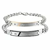 Cupimatch Pärchen Armband, Edelstahl Herz Lieben Paare Partner Panzerkette Armreif mit Zirkonia Gravur Keep me in you heart, rosegold schwarz silber