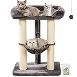 Happi N Pets 71CM Kratzbaum für Katzen, Hoher Kratzstamm mit großem Bett für große Katzen, Sisal-Kratzbaum mit weicher Liegefläche & Hängematte, Stabiler Katzenbaum, Abnehmbarer Bezug-Grau