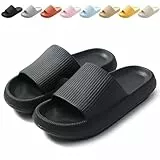 Calish Badeschuhe Herren Damen Cozislides Original Slippers Cloudyzz Schlappen Wolke Rutschfeste Badelatschen Hausschuhe Sommer Pantoletten Badeschlappen Flip Flops Indoor/Outdoor, Schwarz, 42-43 EU