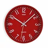 Versa Raven leise und dekorative Wanduhr, für Küche, Wohnzimmer oder Esszimmer – gut lesbar, Maße (H x L x B) 30 x 4,3 x 30 cm, Polypropylen, Rot
