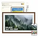 Frameo Groß Digitaler Bilderrahmen WLAN 15.6 Zoll 94% sRGB 1920 * 1080 FHD IPS Touchscreen, Walnussholz Elektronischer Bilderrahmen mit 32GB, Fotos/Videos Teilen über Frameo APP