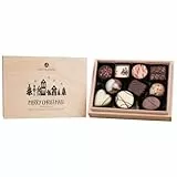 CHOCOLISSIMO - Schokolade Geschenk - 10 handgemachte Pralinen im Holzkästchen, ohne Alkohol - Weihnachtsschokolade, Geschenk zu Weihnachten, alkoholfrei, für Kinder, Frau, Mann - Xmas Premiere Mini