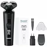 SWEETLF Elektrorasierer für Herren, Nass- und Trockenrasierer, Hochwertig, 5D Rotationssystem, Präzisionstrimmer, 120 Min. Laufzeit, USB-C, mit Adapter, sehr leise, glatte, stoppelfreie Rasur