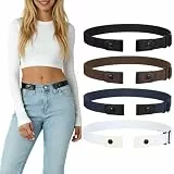 LEACOOLKEY 4 Stück ohne Schnalle Elastischer Stretch Gürtel für Damen Unsichtbarer Justierbarer Keine Schnalle Gürtel für Jeans Hosen Khak 64cm