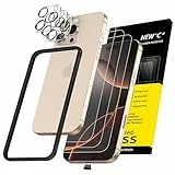 NEW'C 3x für iPhone 16 Pro Max für Panzerglas (6,9 Zoll) und 3x Kamera Panzer Schutz Glas Kameraschutz -Einfaches Installationswerkzeug enthalte + Staubschutzstöpsel - Kratzfest