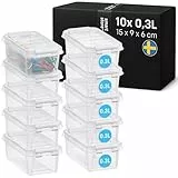 SmartStore - 10x kleine Aufbewahrungsboxen mit Deckel Classic 0,3L (15x9x6cm) | Stapelbare Box mit Deckel | Lebensmittelechte Kunststoffbox | Kleine Plastikbox mit Deckel & verstärkten Ecken
