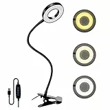 dowowdo Leselampe Bett - 48 LED USB 8 W Dimmbare Klemmlampe mit 3 Farbtemperatur, 360° Flexible Schwanenhals Klemmleuchte für Büro Heimgebrauch, Schwarz Silikon