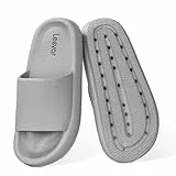 Leevar Hausschuhe für Damen Herren, Wolkenschuhe Dicke Plattform Sommer Strand Eva Weiche Sohle Slide Sandalen, Dusche Schnell Trocknend Badezimmer Massage Pool Gym Haus Slipper (Grau 37/38 EU)
